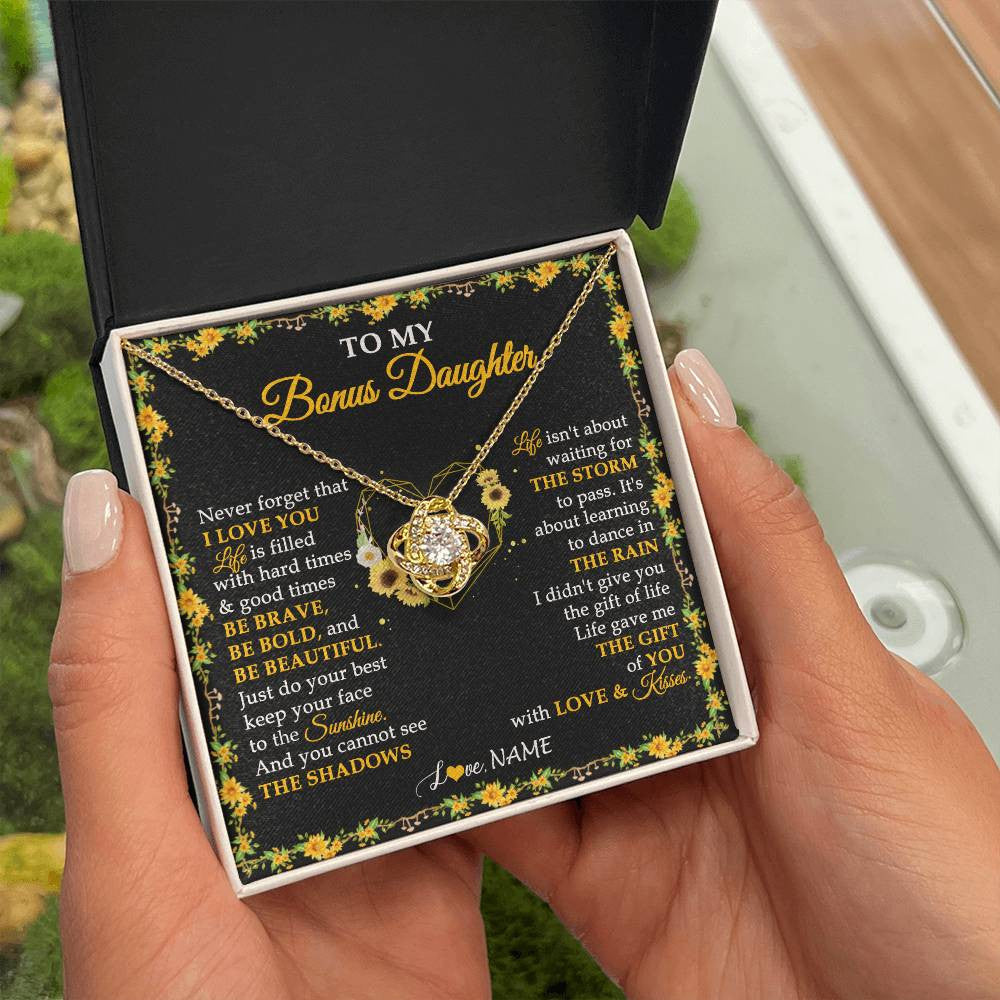 Love Knot Necklace 18K Yellow Gold Finish | 2 | Personalized To My Bonus Daughter Necklace From Stepmother I Love You Sunflower Bonus Daughter Birthday Jewelry Christmas Customized Gift Box Message Card | siriusteestore