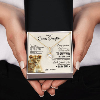 Alluring Beauty Necklace 18K Yellow Gold Finish | 2 | Personalized To My Bonus Daughter Necklace From Stepmother I Love You This Old Lion Stepdaughter Birthday Graduation Christmas Customized Gift Box Message Card | siriusteestore