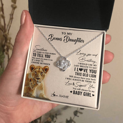 Love Knot Necklace 14K White Gold Finish | 2 | Personalized To My Bonus Daughter Necklace From Stepmother I Love You This Old Lion Stepdaughter Birthday Graduation Christmas Customized Gift Box Message Card | siriusteestore
