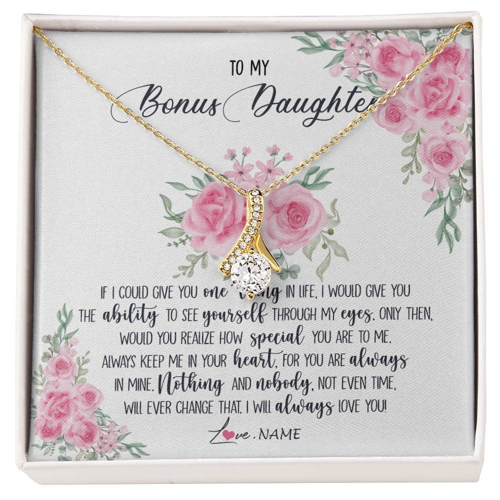 Alluring Beauty Necklace 18K Yellow Gold Finish | 1 | Personalized To My Bonus Daughter Necklace From Stepmother I Will Always Love You Stepdaughter Birthday Christmas Jewelry Customized Gift Box Message Card | siriusteestore
