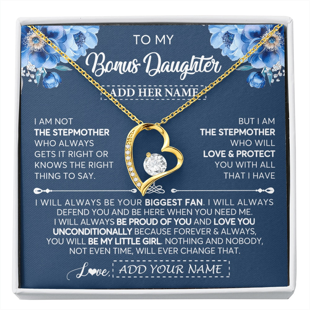 Forever Love Necklace 18K Yellow Gold Finish | 1 | Personalized To My Bonus Daughter Necklace From Stepmother Proud Of You Birthday Gifts For Stepdaughter Jewelry Gifts Christmas Custom Gift Box Message Card | https://siriusteestore.