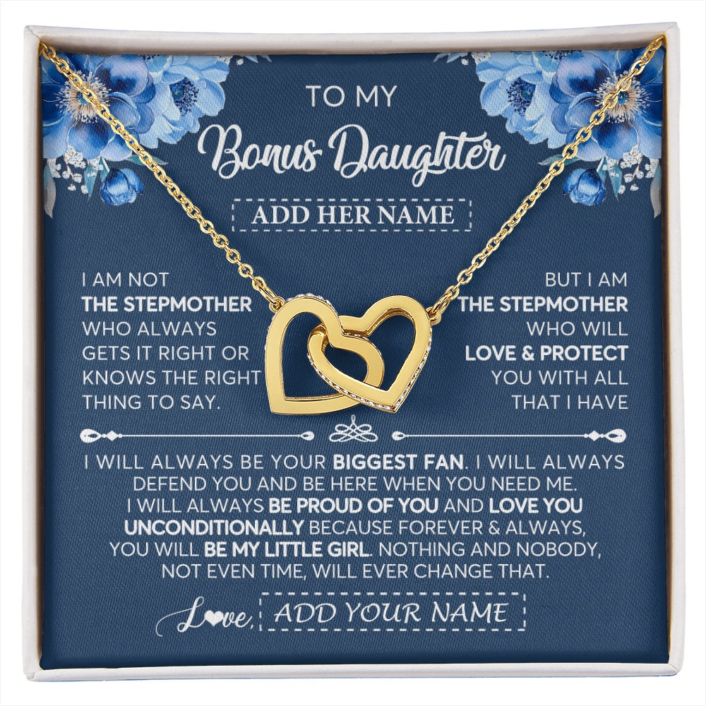 Interlocking Hearts Necklace 18K Yellow Gold Finish | 1 | Personalized To My Bonus Daughter Necklace From Stepmother Proud Of You Birthday Gifts For Stepdaughter Jewelry Gifts Christmas Custom Gift Box Message Card | https://siriusteestore.