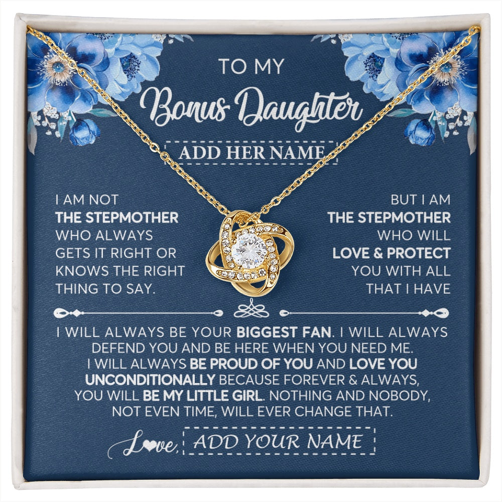 Love Knot Necklace 18K Yellow Gold Finish | 1 | Personalized To My Bonus Daughter Necklace From Stepmother Proud Of You Birthday Gifts For Stepdaughter Jewelry Gifts Christmas Custom Gift Box Message Card | https://siriusteestore.