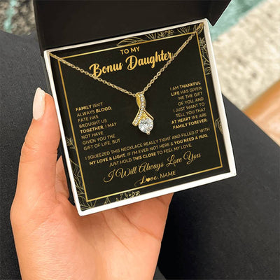 Alluring Beauty Necklace 18K Yellow Gold Finish | 2 | Personalized To My Bonus Daughter Necklace From Stepmother Step Dad We Are Family Forever StepDaughter Birthday Christmas Customized Gift Box Message Card | siriusteestore