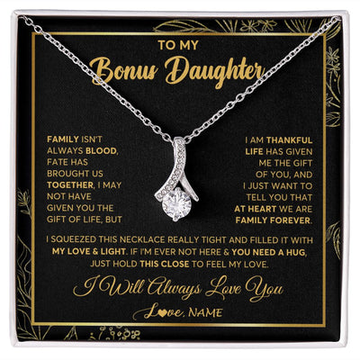 Alluring Beauty Necklace | Personalized To My Bonus Daughter Necklace From Stepmother Step Dad We Are Family Forever StepDaughter Birthday Christmas Customized Gift Box Message Card | siriusteestore