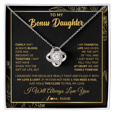 Love Knot Necklace | Personalized To My Bonus Daughter Necklace From Stepmother Step Dad We Are Family Forever StepDaughter Birthday Christmas Customized Gift Box Message Card | siriusteestore