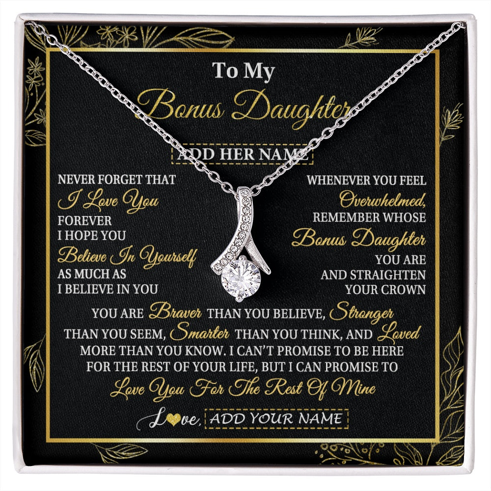 Alluring Beauty Necklace 14K White Gold Finish | 1 | Personalized To My Bonus Daughter Necklace From Stepmother Stepdad I Love You Gift For My Stepdaughter Birthday Gifts Christmas Custom Gift Box Message Card | siriusteestore.myshopify