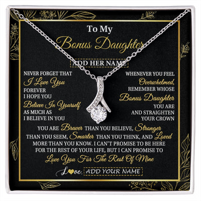 Alluring Beauty Necklace 14K White Gold Finish | 1 | Personalized To My Bonus Daughter Necklace From Stepmother Stepdad I Love You Gift For My Stepdaughter Birthday Gifts Christmas Custom Gift Box Message Card | siriusteestore.myshopify