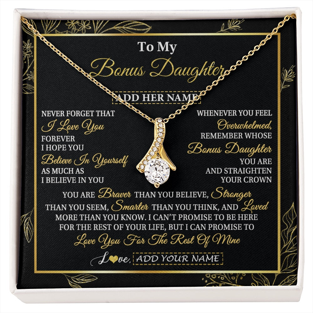 Alluring Beauty Necklace 18K Yellow Gold Finish | 1 | Personalized To My Bonus Daughter Necklace From Stepmother Stepdad I Love You Gift For My Stepdaughter Birthday Gifts Christmas Custom Gift Box Message Card | siriusteestore.myshopify