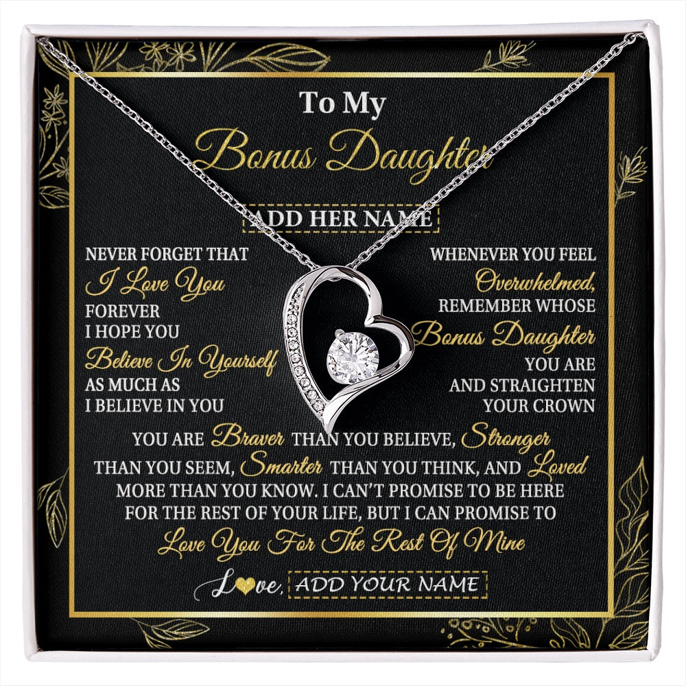 Forever Love Necklace 14K White Gold Finish | 1 | Personalized To My Bonus Daughter Necklace From Stepmother Stepdad I Love You Gift For My Stepdaughter Birthday Gifts Christmas Custom Gift Box Message Card | siriusteestore.myshopify