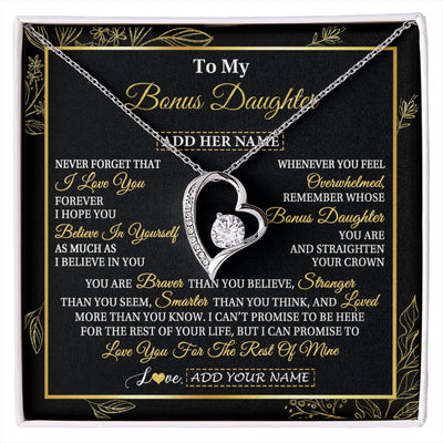 Forever Love Necklace 14K White Gold Finish | 1 | Personalized To My Bonus Daughter Necklace From Stepmother Stepdad I Love You Gift For My Stepdaughter Birthday Gifts Christmas Custom Gift Box Message Card | siriusteestore.myshopify