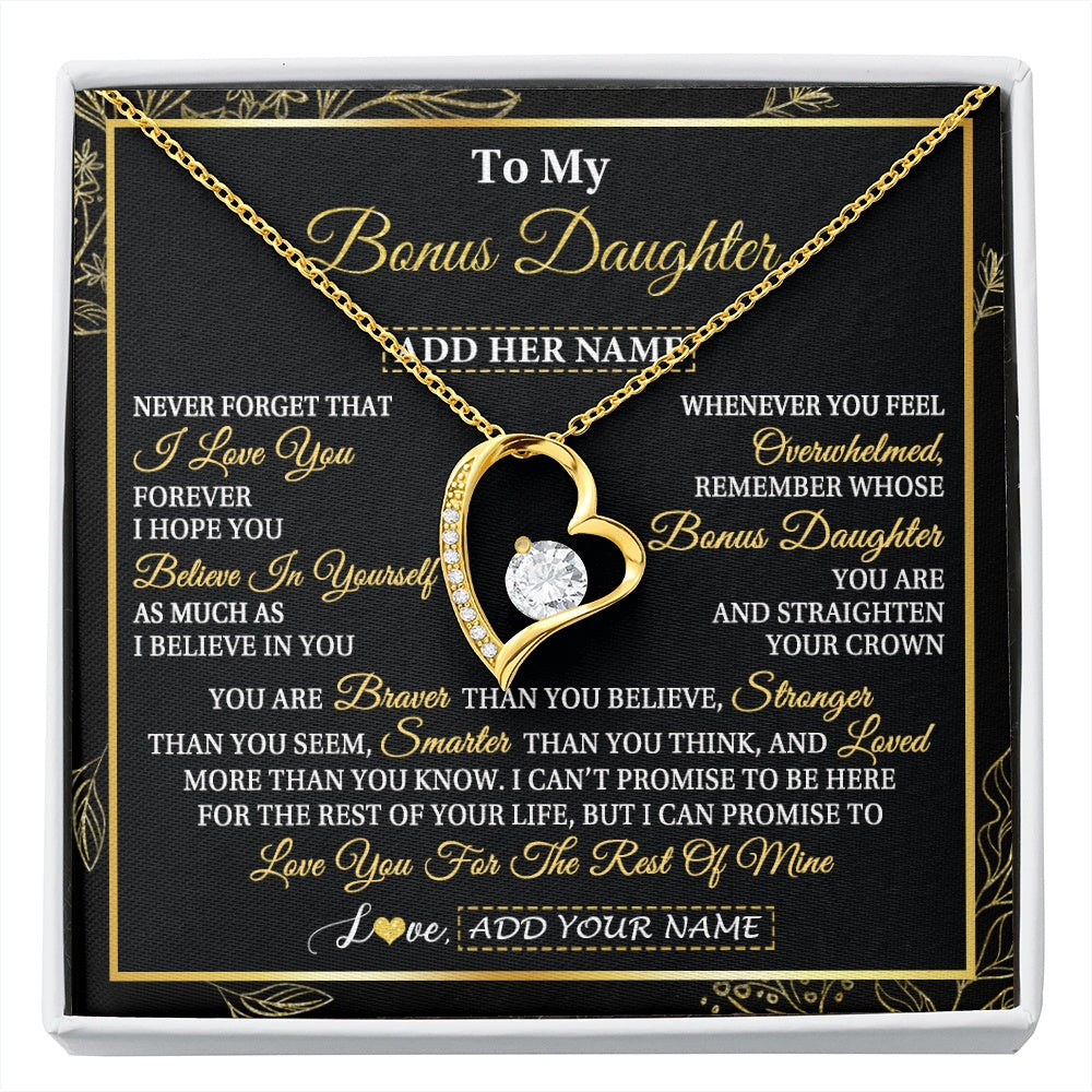 Forever Love Necklace 18K Yellow Gold Finish | 1 | Personalized To My Bonus Daughter Necklace From Stepmother Stepdad I Love You Gift For My Stepdaughter Birthday Gifts Christmas Custom Gift Box Message Card | siriusteestore.myshopify