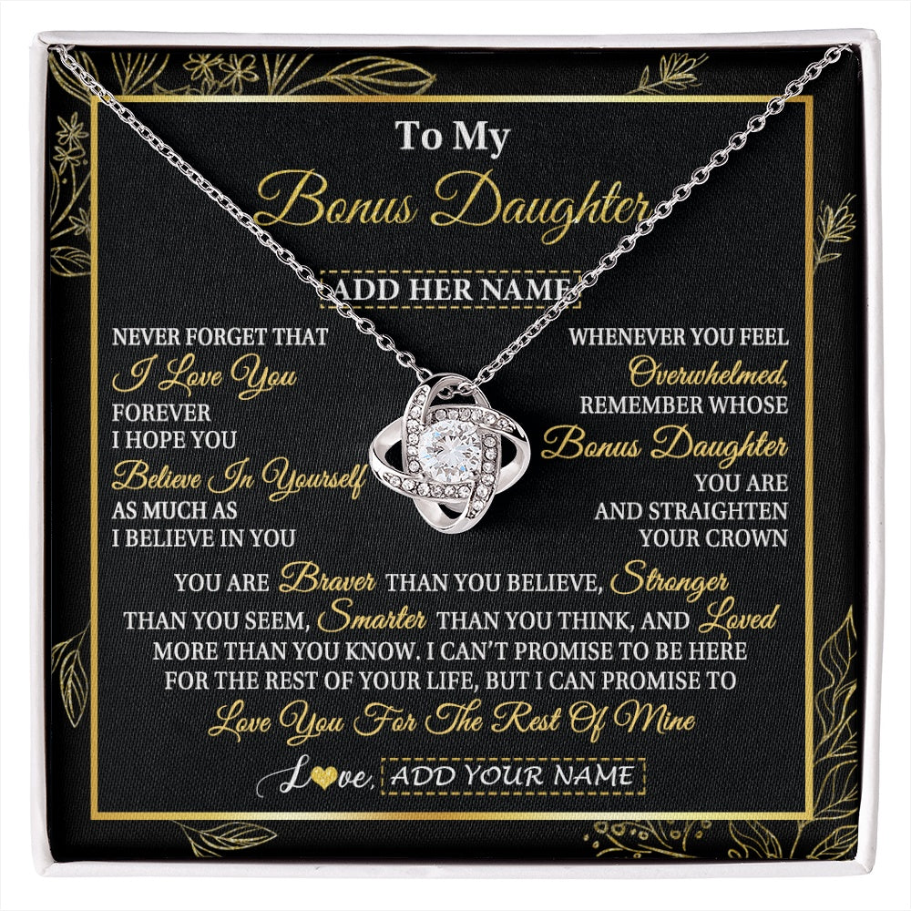 Love Knot Necklace 14K White Gold Finish | 1 | Personalized To My Bonus Daughter Necklace From Stepmother Stepdad I Love You Gift For My Stepdaughter Birthday Gifts Christmas Custom Gift Box Message Card | siriusteestore.myshopify