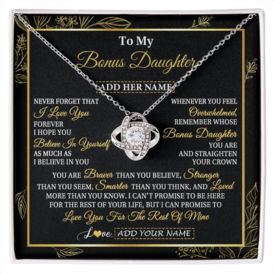 Love Knot Necklace 14K White Gold Finish | 1 | Personalized To My Bonus Daughter Necklace From Stepmother Stepdad I Love You Gift For My Stepdaughter Birthday Gifts Christmas Custom Gift Box Message Card | siriusteestore.myshopify