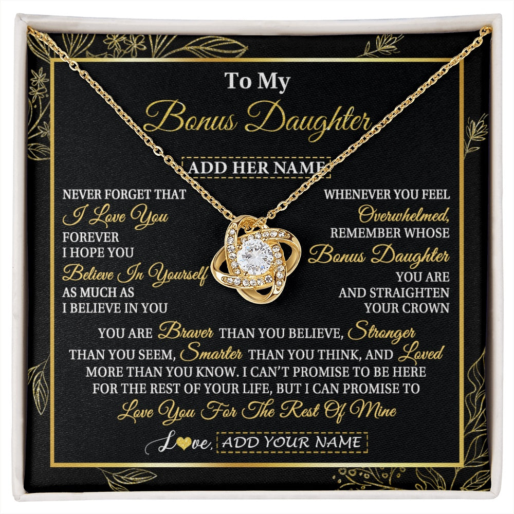 Love Knot Necklace 18K Yellow Gold Finish | 1 | Personalized To My Bonus Daughter Necklace From Stepmother Stepdad I Love You Gift For My Stepdaughter Birthday Gifts Christmas Custom Gift Box Message Card | siriusteestore.myshopify