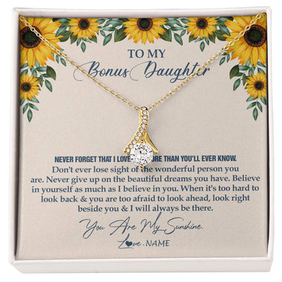 Alluring Beauty Necklace 18K Yellow Gold Finish | Personalized To My Bonus Daughter Necklace From Stepmother Stepdad Sunflower You Are My Sunshine Stepdaughter Jewelry Birthday Customized Gift Box Message Card | siriusteestore