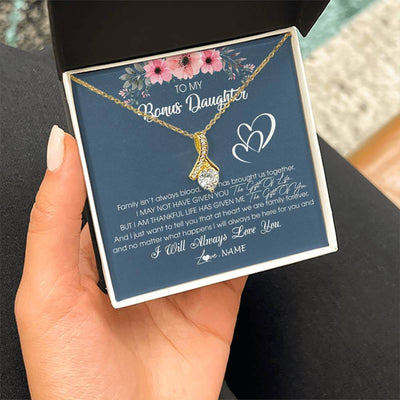 Alluring Beauty Necklace 18K Yellow Gold Finish | Personalized To My Bonus Daughter Necklace From Stepmother Stepfather I Will Always Love You Stepdaughter Jewelry Birthday Christmas Customized Message Card | siriusteestore