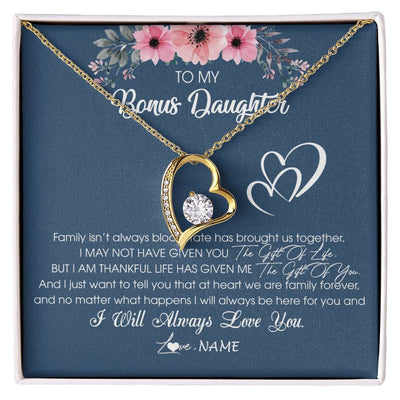Forever Love Necklace 18K Yellow Gold Finish | Personalized To My Bonus Daughter Necklace From Stepmother Stepfather I Will Always Love You Stepdaughter Jewelry Birthday Christmas Customized Message Card | siriusteestore