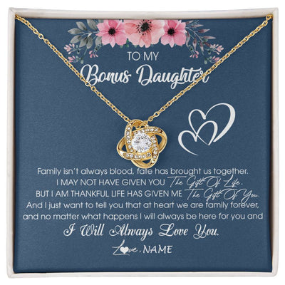 Love Knot Necklace 18K Yellow Gold Finish | Personalized To My Bonus Daughter Necklace From Stepmother Stepfather I Will Always Love You Stepdaughter Jewelry Birthday Christmas Customized Message Card | siriusteestore