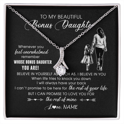Alluring Beauty Necklace 14K White Gold Finish | 1 | Personalized To My Bonus Daughter Necklace From Stepmother Whenever You Feel Overwhelmed Stepdaughter Jewelry Birthday Christmas Customized Message Card | siriusteestore
