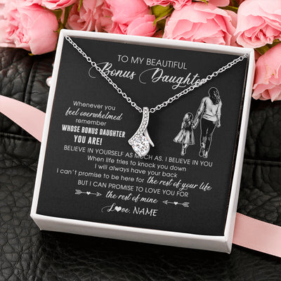 Alluring Beauty Necklace 14K White Gold Finish | 2 | Personalized To My Bonus Daughter Necklace From Stepmother Whenever You Feel Overwhelmed Stepdaughter Jewelry Birthday Christmas Customized Message Card | siriusteestore