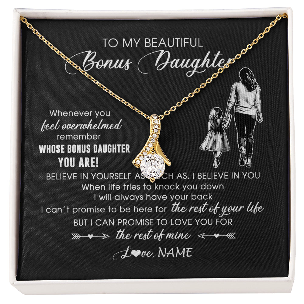 Alluring Beauty Necklace 18K Yellow Gold Finish | 1 | Personalized To My Bonus Daughter Necklace From Stepmother Whenever You Feel Overwhelmed Stepdaughter Jewelry Birthday Christmas Customized Message Card | siriusteestore