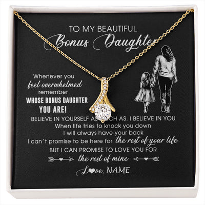 Alluring Beauty Necklace 18K Yellow Gold Finish | 1 | Personalized To My Bonus Daughter Necklace From Stepmother Whenever You Feel Overwhelmed Stepdaughter Jewelry Birthday Christmas Customized Message Card | siriusteestore