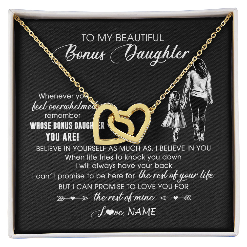 Interlocking Hearts Necklace 18K Yellow Gold Finish | 1 | Personalized To My Bonus Daughter Necklace From Stepmother Whenever You Feel Overwhelmed Stepdaughter Jewelry Birthday Christmas Customized Message Card | siriusteestore