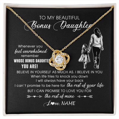 Love Knot Necklace 18K Yellow Gold Finish | 1 | Personalized To My Bonus Daughter Necklace From Stepmother Whenever You Feel Overwhelmed Stepdaughter Jewelry Birthday Christmas Customized Message Card | siriusteestore