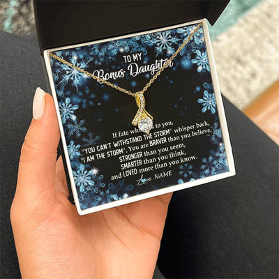 Alluring Beauty Necklace 18K Yellow Gold Finish | Personalized To My Bonus Daughter Necklace From Stepmother Whisper Back I Am The Storm Stepdaughter Jewelry Birthday Christmas Customized Message Card | siriusteestore
