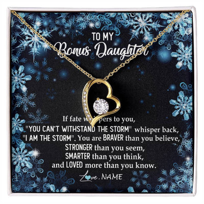 Forever Love Necklace 18K Yellow Gold Finish | Personalized To My Bonus Daughter Necklace From Stepmother Whisper Back I Am The Storm Stepdaughter Jewelry Birthday Christmas Customized Message Card | siriusteestore