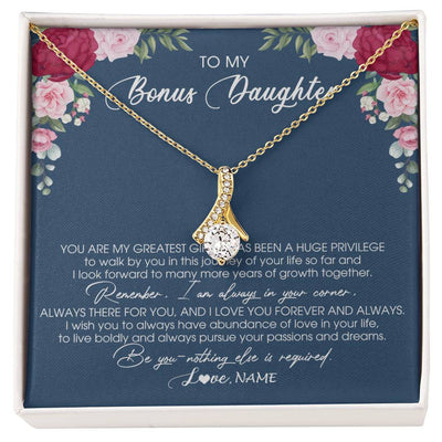 Alluring Beauty Necklace 18K Yellow Gold Finish | Personalized To My Bonus Daughter Necklace From Stepmother You Are My Greatest Gift Stepdaughter Birthday Customized Jewelry Gift Box Message Card | siriusteestore