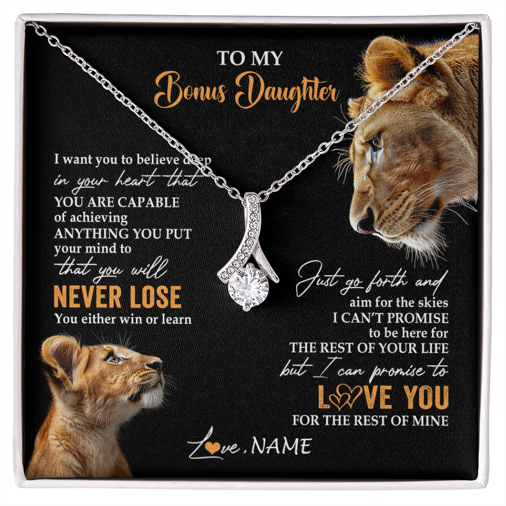 Alluring Beauty Necklace 14K White Gold Finish | 1 | Personalized To My Bonus Daughter Necklace From Stepmother You Will Never Lose Lion Stepdaughter Birthday Gifts Graduation Christmas Gift Box Message Card | siriusteestore