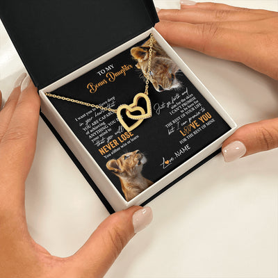 Interlocking Hearts Necklace 18K Yellow Gold Finish | 2 | Personalized To My Bonus Daughter Necklace From Stepmother You Will Never Lose Lion Stepdaughter Birthday Gifts Graduation Christmas Gift Box Message Card | siriusteestore