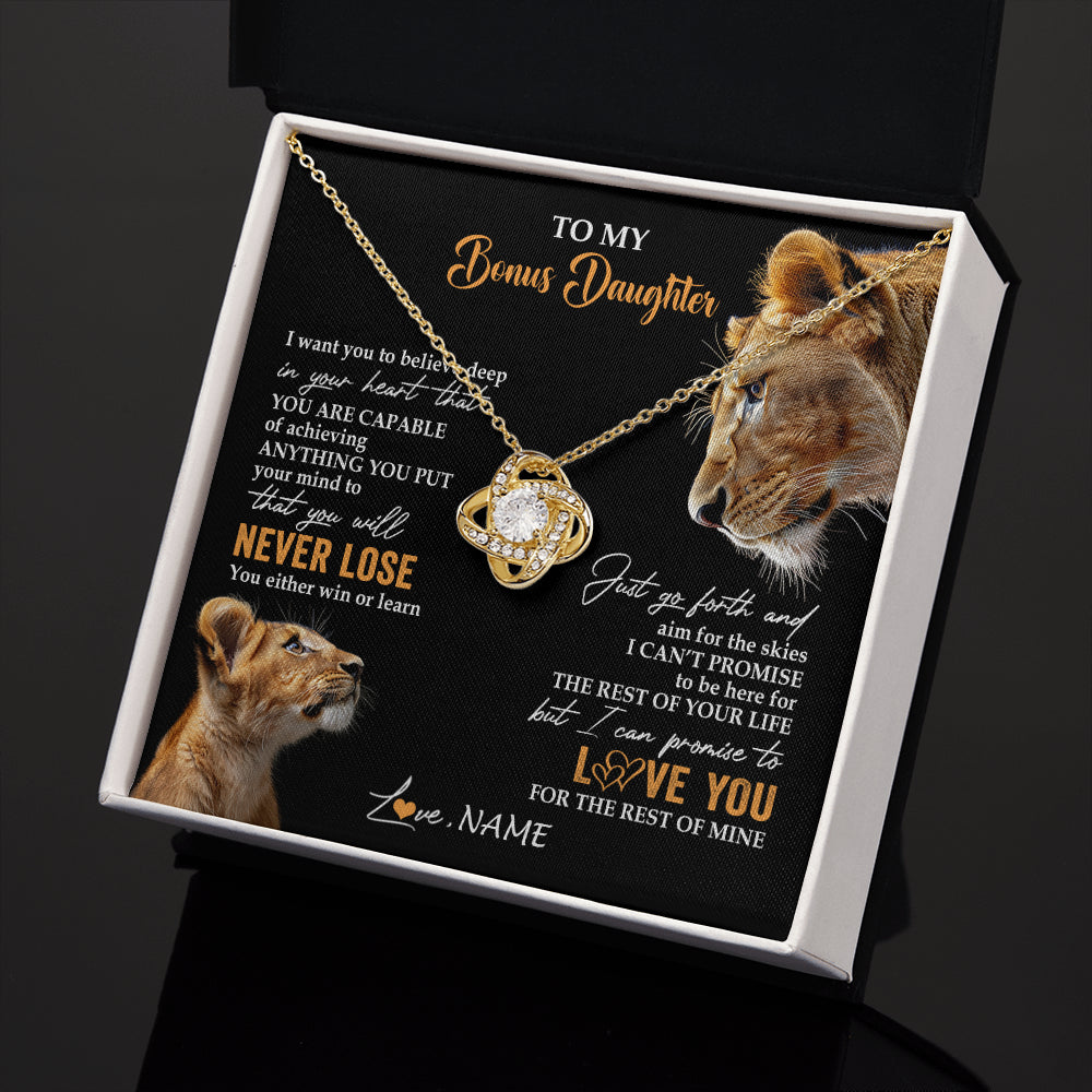 Love Knot Necklace 18K Yellow Gold Finish | 2 | Personalized To My Bonus Daughter Necklace From Stepmother You Will Never Lose Lion Stepdaughter Birthday Gifts Graduation Christmas Gift Box Message Card | siriusteestore