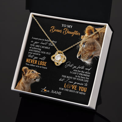 Love Knot Necklace 18K Yellow Gold Finish | 2 | Personalized To My Bonus Daughter Necklace From Stepmother You Will Never Lose Lion Stepdaughter Birthday Gifts Graduation Christmas Gift Box Message Card | siriusteestore
