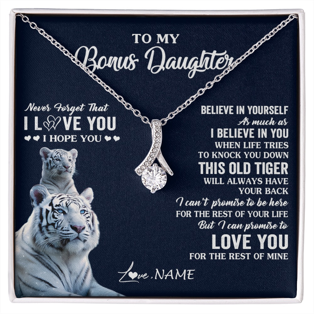 Alluring Beauty Necklace 14K White Gold Finish | 1 | Personalized To My Bonus Daughter Necklace Gift From Stepmom Stepdad This Old Tiger Love You Birthday Graduation Christmas Customized Gift Box Message Card | siriusteestore.myshopify