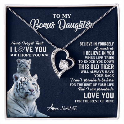 Forever Love Necklace 14K White Gold Finish | 1 | Personalized To My Bonus Daughter Necklace Gift From Stepmom Stepdad This Old Tiger Love You Birthday Graduation Christmas Customized Gift Box Message Card | siriusteestore.myshopify