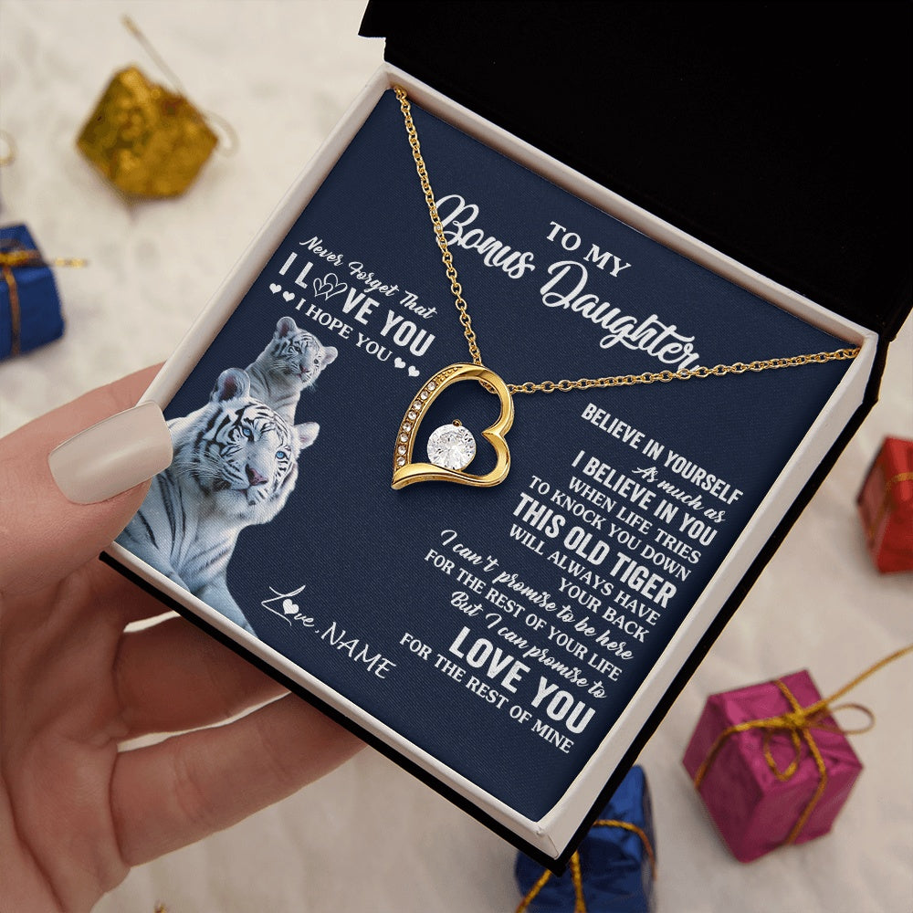 Forever Love Necklace 18K Yellow Gold Finish | 2 | Personalized To My Bonus Daughter Necklace Gift From Stepmom Stepdad This Old Tiger Love You Birthday Graduation Christmas Customized Gift Box Message Card | siriusteestore.myshopify