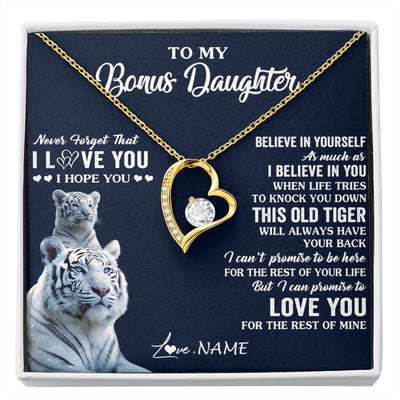 Forever Love Necklace 18K Yellow Gold Finish | 1 | Personalized To My Bonus Daughter Necklace Gift From Stepmom Stepdad This Old Tiger Love You Birthday Graduation Christmas Customized Gift Box Message Card | siriusteestore.myshopify