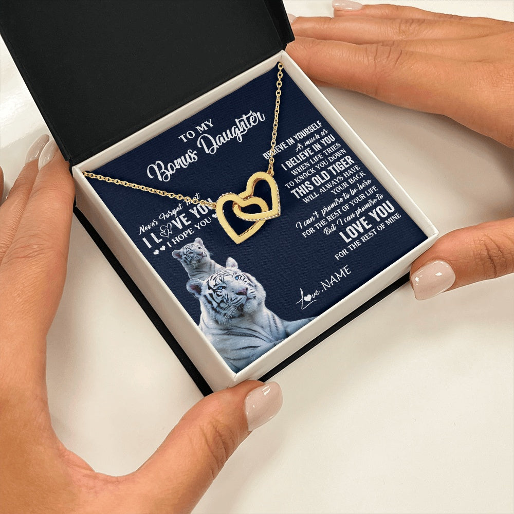 Interlocking Hearts Necklace 18K Yellow Gold Finish | 2 | Personalized To My Bonus Daughter Necklace Gift From Stepmom Stepdad This Old Tiger Love You Birthday Graduation Christmas Customized Gift Box Message Card | siriusteestore.myshopify