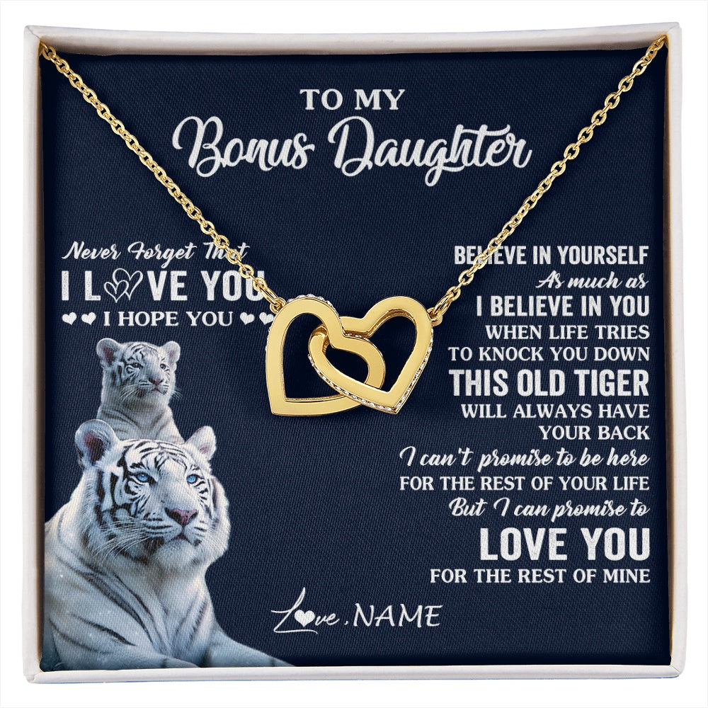 Interlocking Hearts Necklace 18K Yellow Gold Finish | 1 | Personalized To My Bonus Daughter Necklace Gift From Stepmom Stepdad This Old Tiger Love You Birthday Graduation Christmas Customized Gift Box Message Card | siriusteestore.myshopify