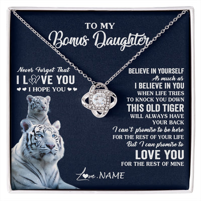 Love Knot Necklace 14K White Gold Finish | 1 | Personalized To My Bonus Daughter Necklace Gift From Stepmom Stepdad This Old Tiger Love You Birthday Graduation Christmas Customized Gift Box Message Card | siriusteestore.myshopify