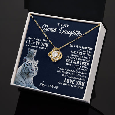 Love Knot Necklace 18K Yellow Gold Finish | 2 | Personalized To My Bonus Daughter Necklace Gift From Stepmom Stepdad This Old Tiger Love You Birthday Graduation Christmas Customized Gift Box Message Card | siriusteestore.myshopify