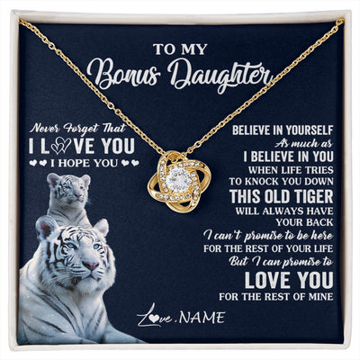 Love Knot Necklace 18K Yellow Gold Finish | 1 | Personalized To My Bonus Daughter Necklace Gift From Stepmom Stepdad This Old Tiger Love You Birthday Graduation Christmas Customized Gift Box Message Card | siriusteestore.myshopify