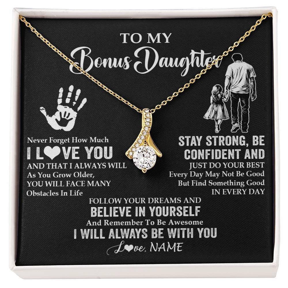 Alluring Beauty Necklace 18K Yellow Gold Finish | 1 | Personalized To My Bonus Daughter Necklace I Love You Forever From Stepdad Stepdaughter Birthday Gifts Christmas Graduation Customized Gift Box Message Card | siriusteestore