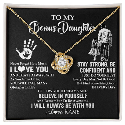 Love Knot Necklace 18K Yellow Gold Finish | 1 | Personalized To My Bonus Daughter Necklace I Love You Forever From Stepdad Stepdaughter Birthday Gifts Christmas Graduation Customized Gift Box Message Card | siriusteestore