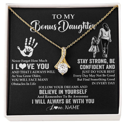 Alluring Beauty Necklace 18K Yellow Gold Finish | 1 | Personalized To My Bonus Daughter Necklace I Love You Forever From Stepmom Stepdaughter Birthday Gifts Christmas Graduation Customized Gift Box Message Card | siriusteestore