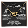 Interlocking Hearts Necklace 18K Yellow Gold Finish | 1 | Personalized To My Bonus Daughter Necklace I Love You Forever From Stepmom Stepdaughter Birthday Gifts Christmas Graduation Customized Gift Box Message Card | siriusteestore