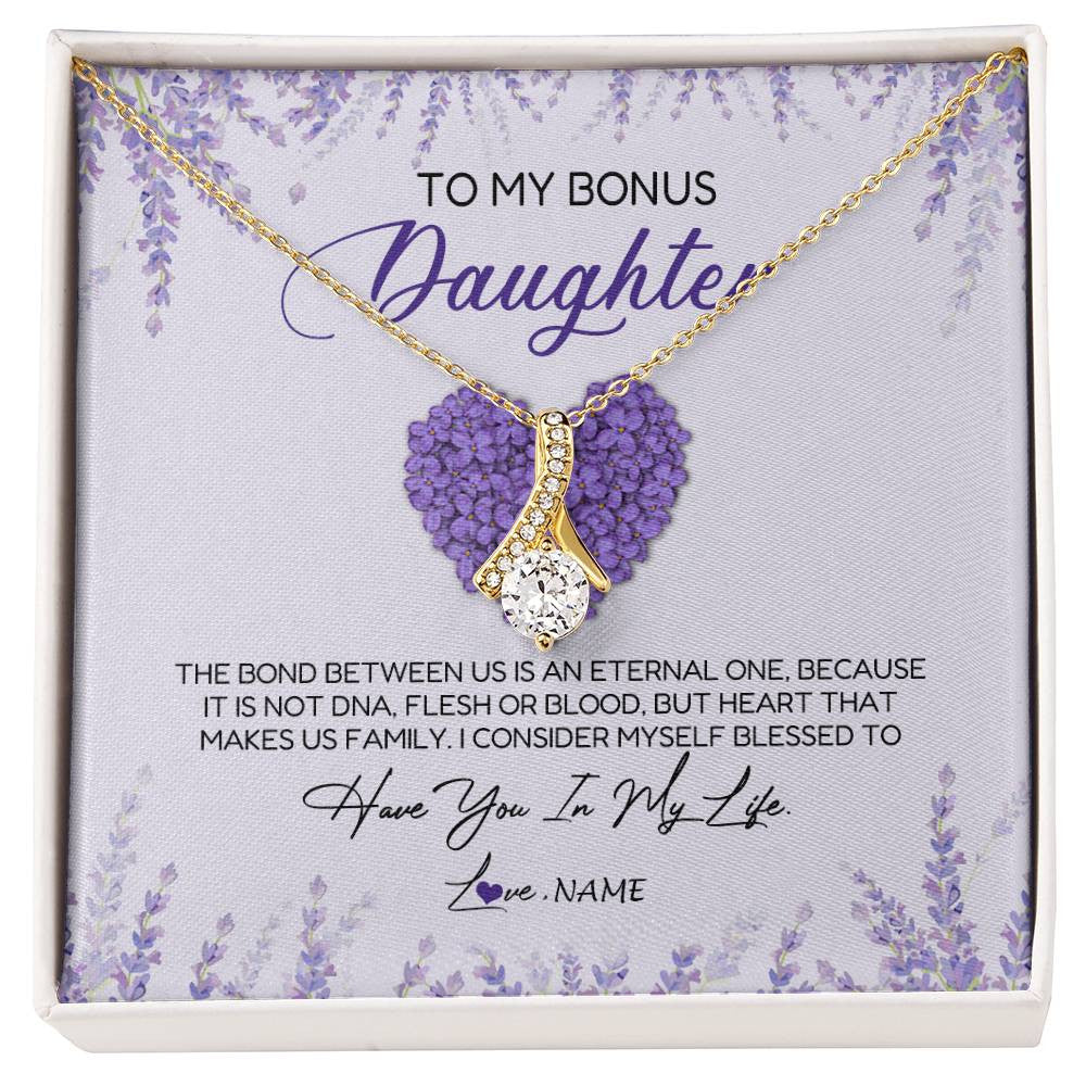 Alluring Beauty Necklace 18K Yellow Gold Finish | Personalized To My Bonus Daughter Necklace The Bond Between Us Is An Eternal Future Step Daughter Jewelry Birthday Christmas Customized Gift Box Message Card | siriusteestore